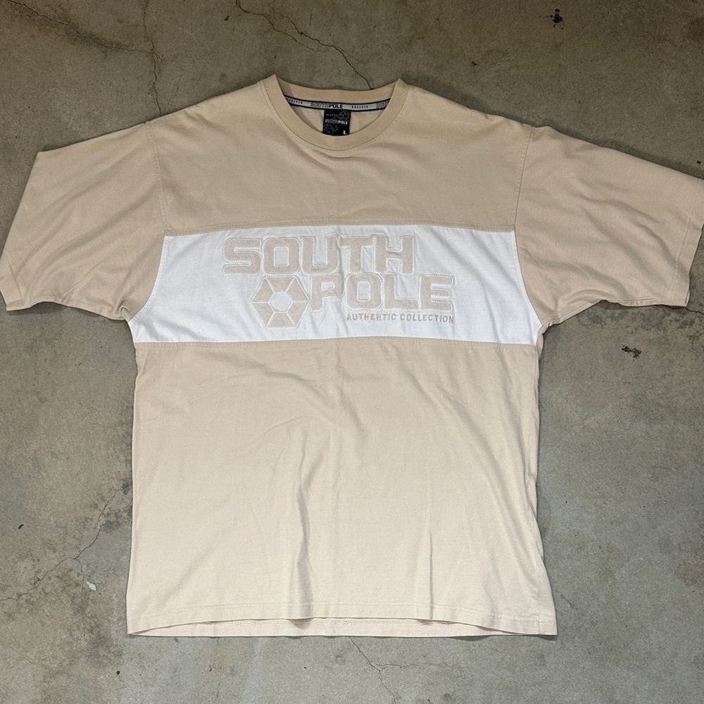 South Pole Men's Tan and White Short Sleeve Tee